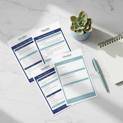 Pack Sérénité CheckZen posé sur un bureau - Outil de gestion pour les Hôtes et les Conciergeries